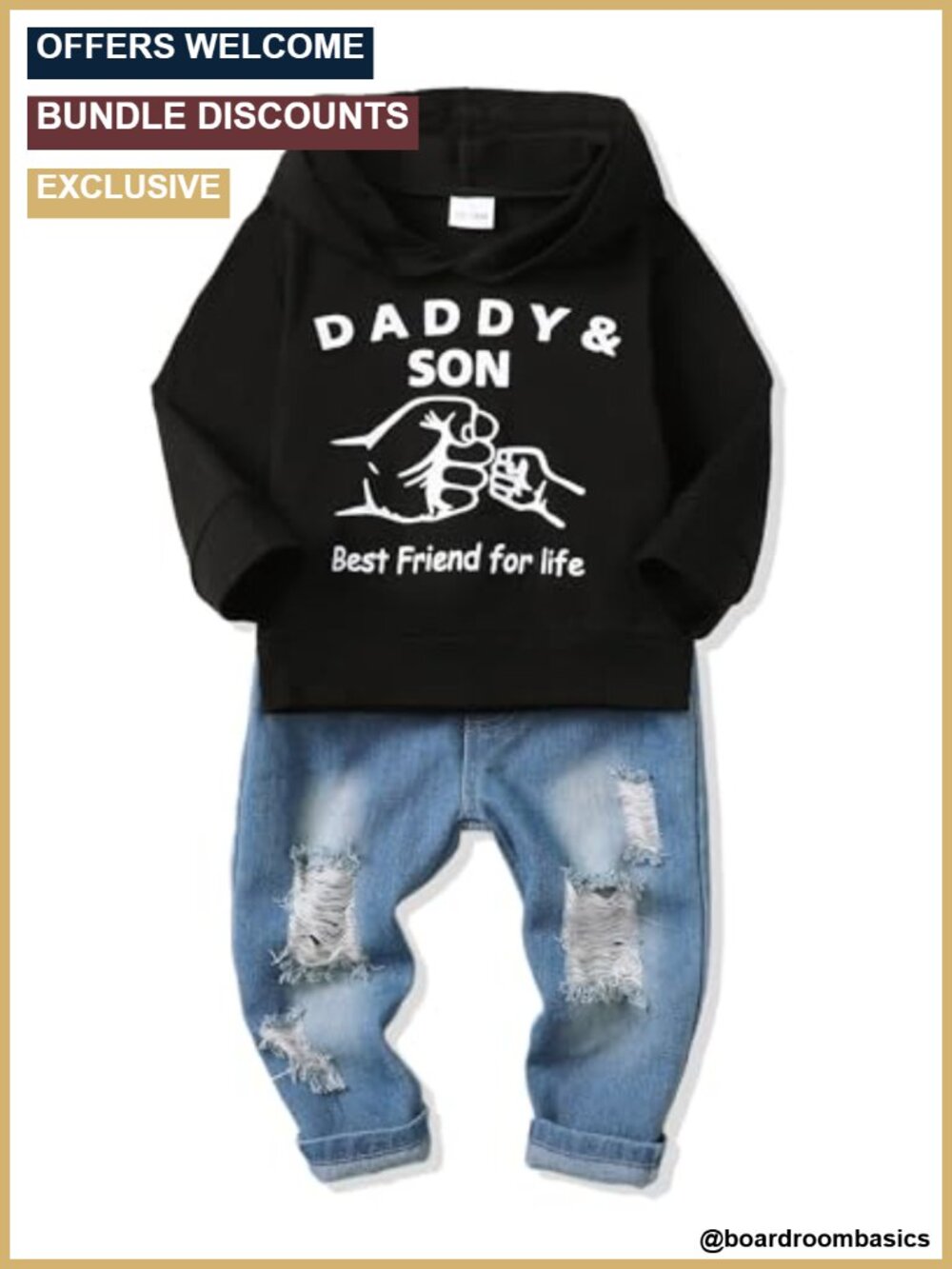 Toddler Boys Hoodie and Ripped Jeans Set 2-Piece Outfit Fall Winter